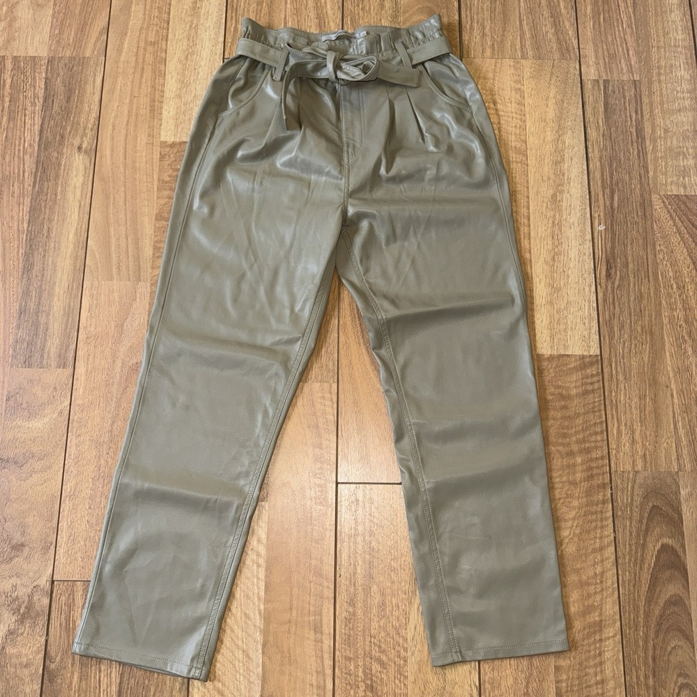Women's HUDSON REMI Chinchilla Faux Leather High-Rise Paperbag Pants Beige Sz 28